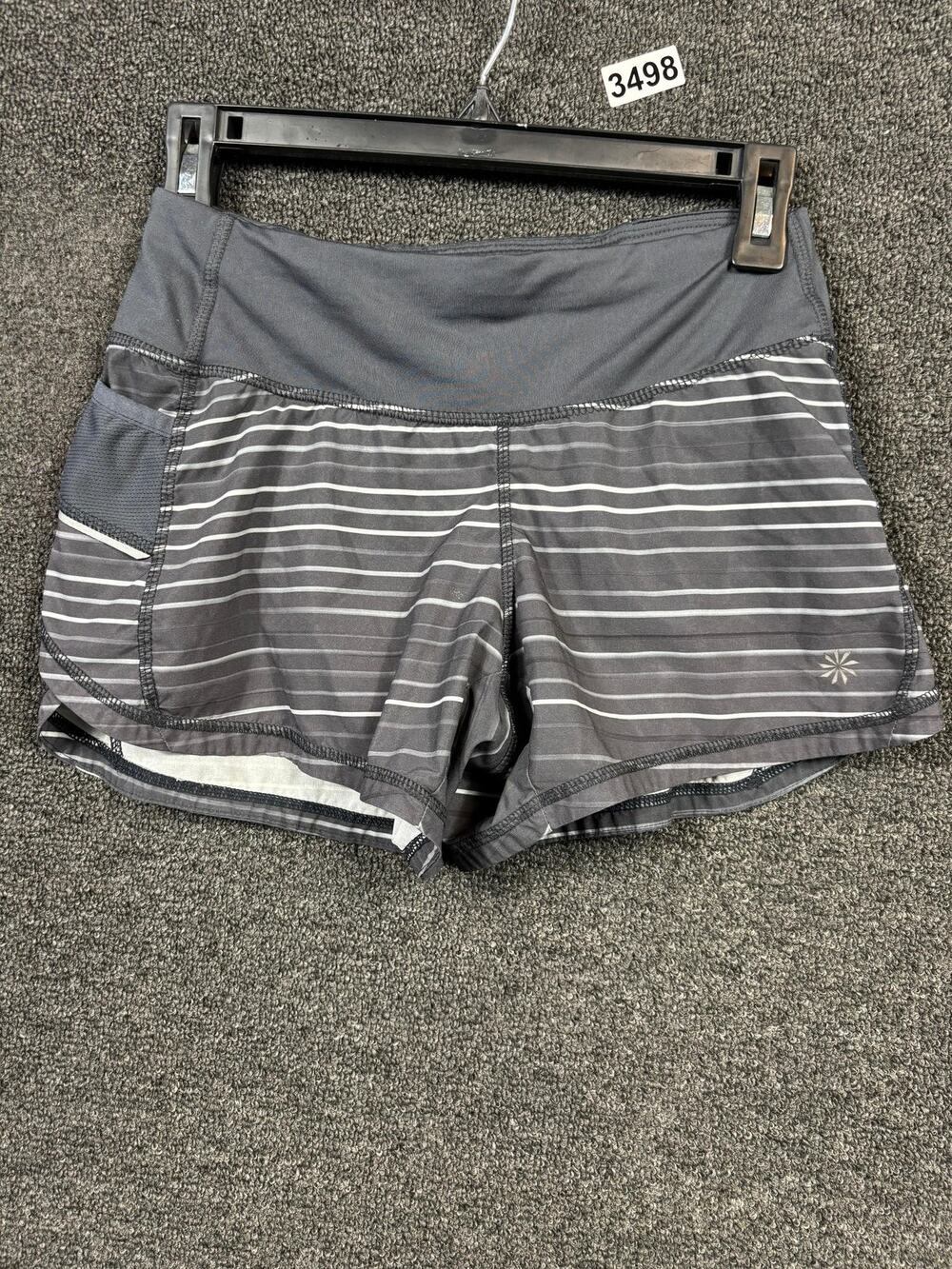 Athleta Shorts Womens XXS Gray Striped Recycled Polyester Active Run Pocket SU16